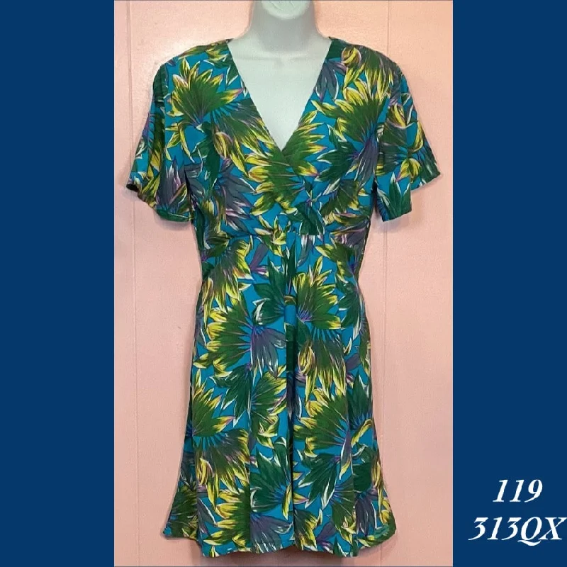 119-313QX , Sleeved cross front dress with back zipper and pockets