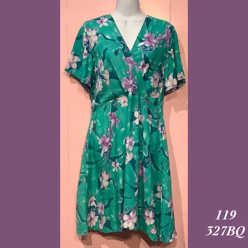 119 - 327BQ, Sleeved cross front dress with back zipper and pockets