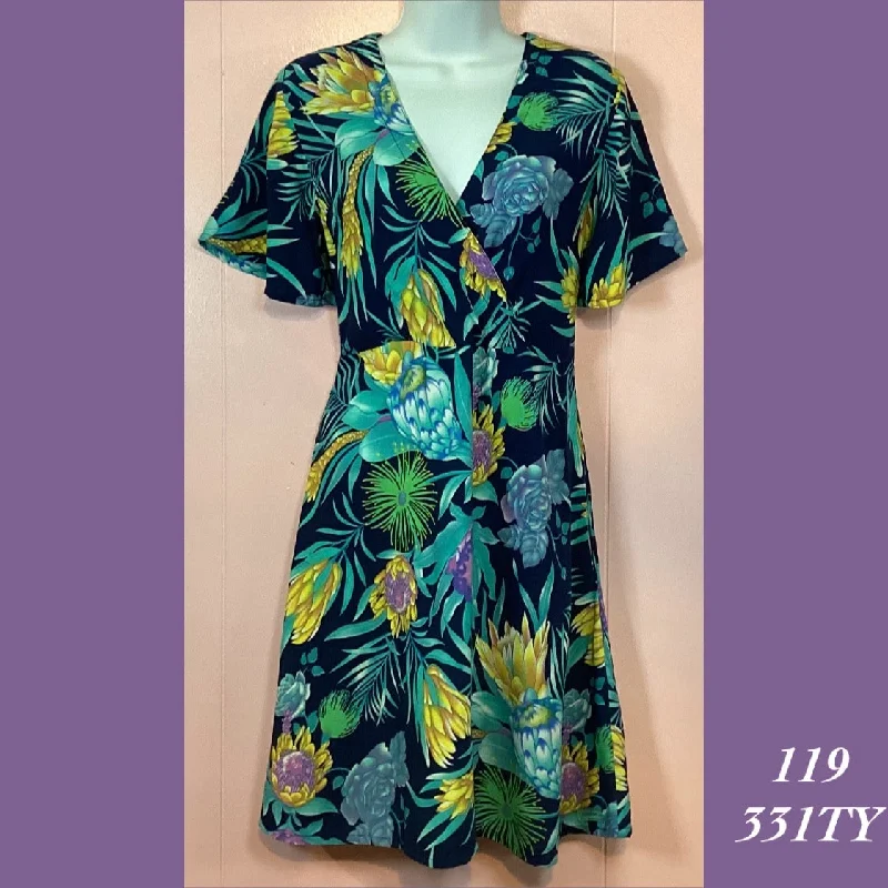 119 - 331TY , Sleeved cross front dress with back zipper and pockets