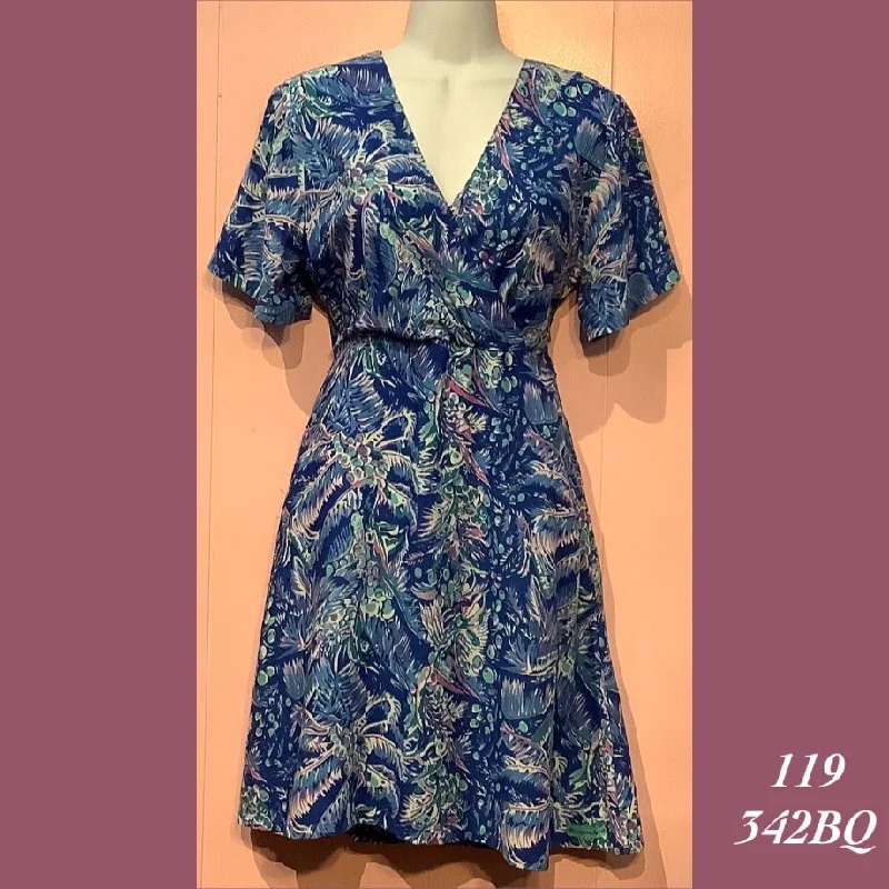 119 - 342BQ , Sleeved cross front dress with pockets