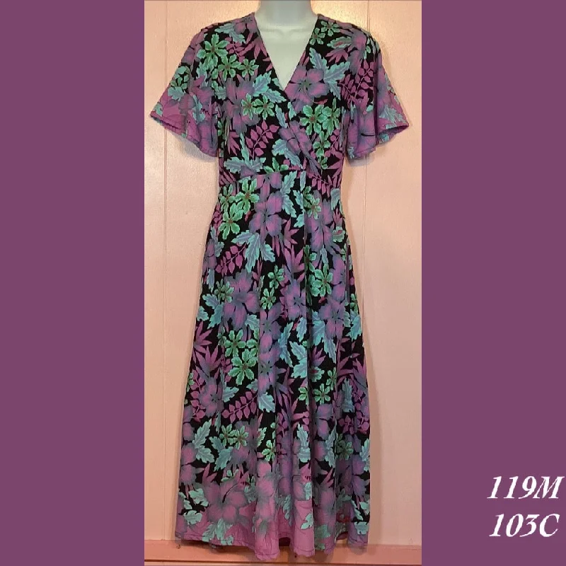 119M - 103C , Sleeved cross front dress with pockets long