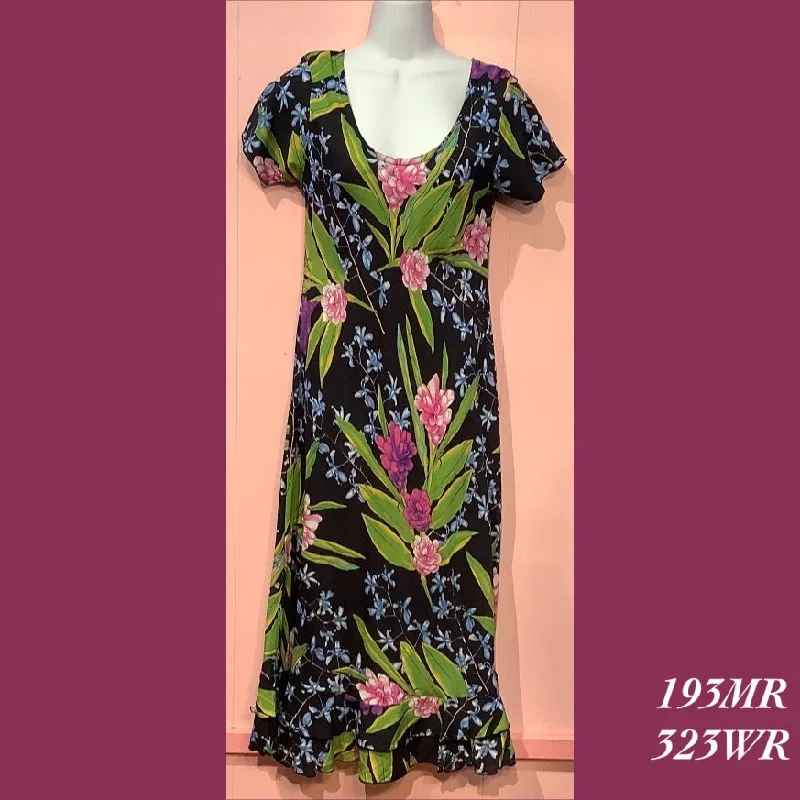193MR - 323WR , Sleeved bias dress mid length with ruffle