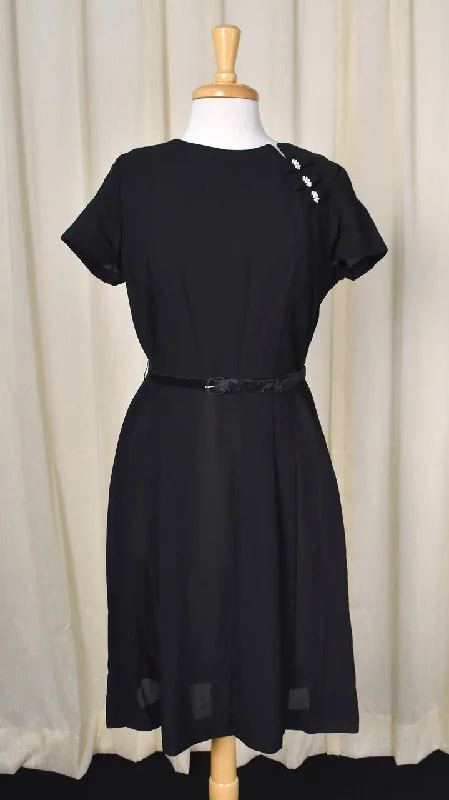 1950s Vintage Rhinestone Bow Black Dress