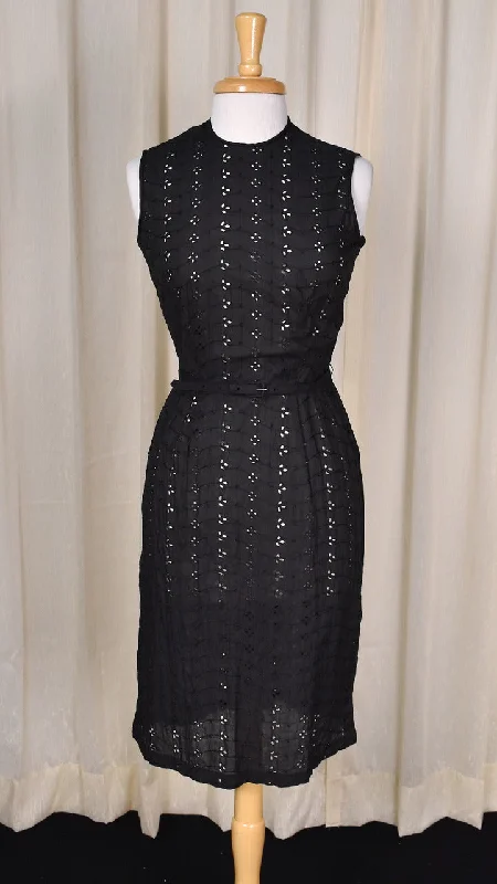 1960s Sexy Sheer Black Eyelet Wiggle Dress