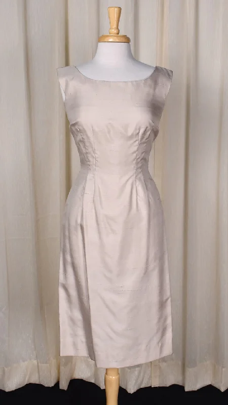 1960s Simple Cream Silk Sheath Dress