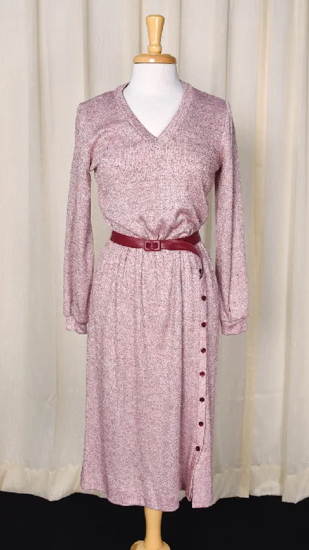 1970s Vintage Burgundy Knit Button Dress