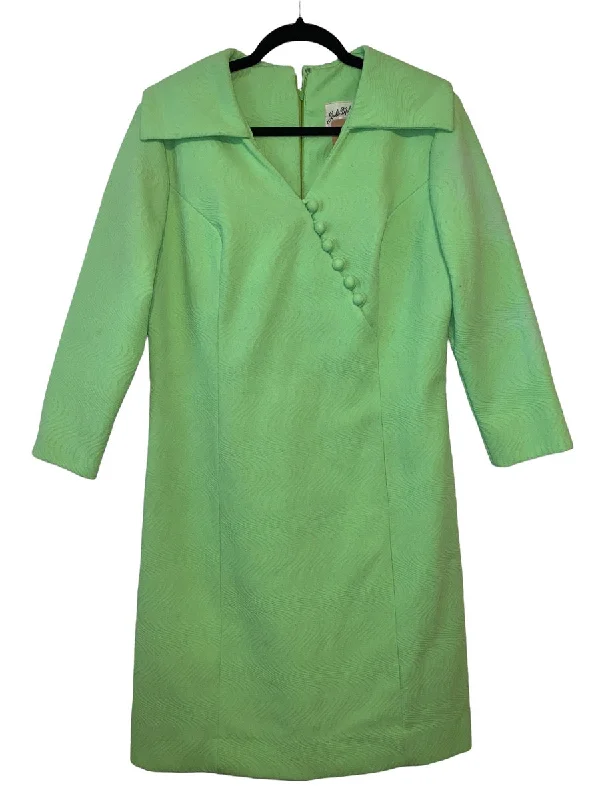 1970s Green Wavy Print Dress