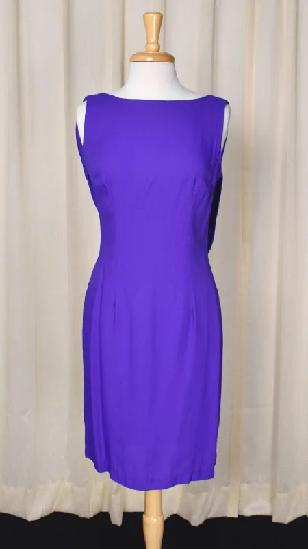 1990s Vintage Purple Drape Back Sheath Dress