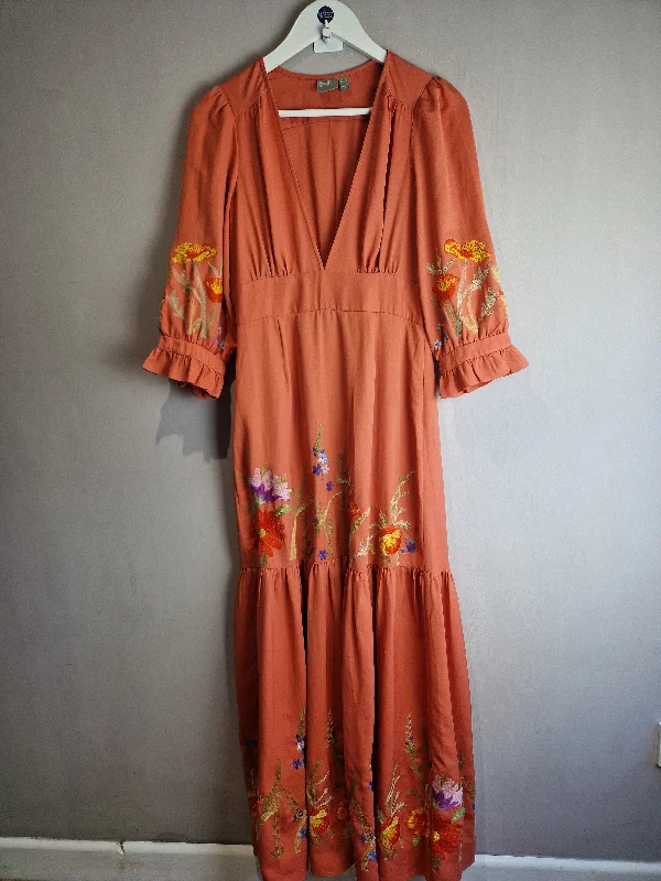 ASOS terracotta embroidered dress - size 10
