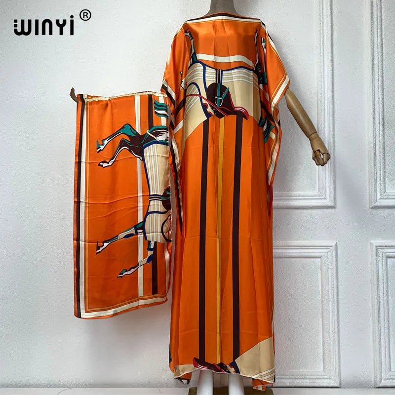 Bohemian Print African Dresses for Women with Belt – Dashiki Caftan, African Clothing