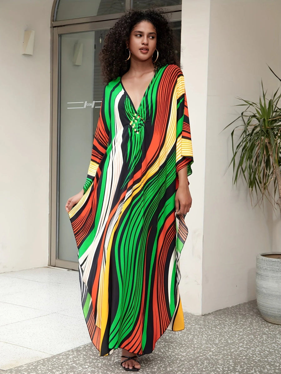 Women's Plus Size Bohemian Long Kaftan Dress, Lightweight Beach Cover-Up