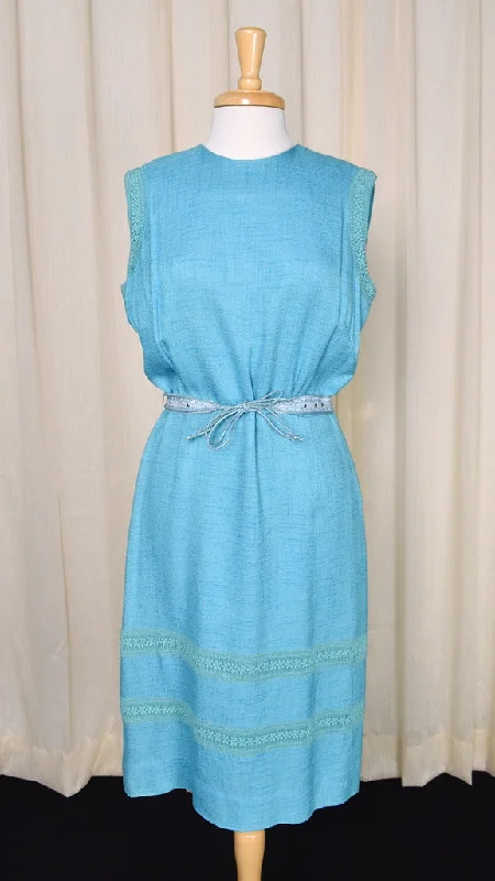 1950s Sexy Blue Linen Dress