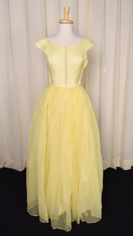 1950s Yellow Button Prom Dress