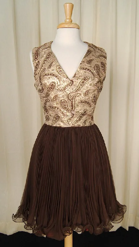 1960s Gold Paisley Swing Dress