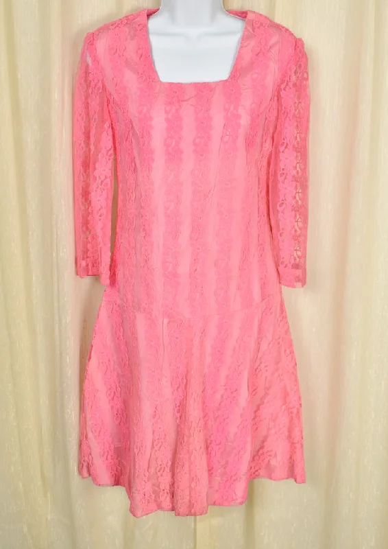 Vintage 1960s Neon Pink Lace Dress