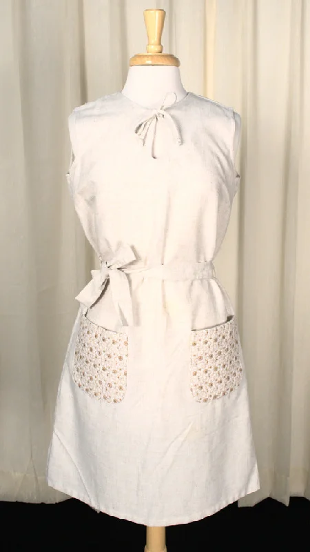 1960s Vintage Tan Emb Pockets Dress
