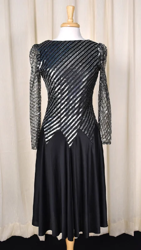 1980s Vintage Silver Stripe Disco Dress
