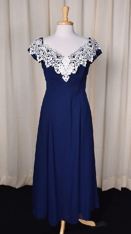 1990s Navy & Lace A-line Dress