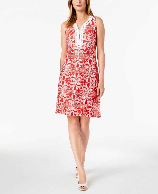 Charter Club Petite Crochet Trim Printed Dress