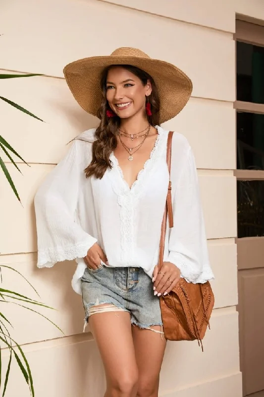 Lace Trim Beach Cover Up Dress Casual Tunic Tops for Women