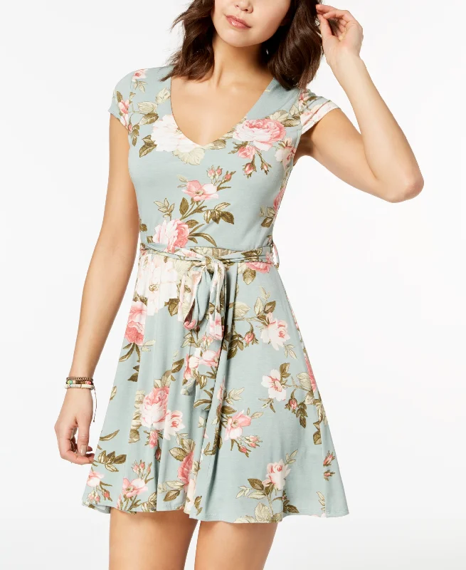 Emerald Sundae Juniors Printed Belted Fit Flare Dress