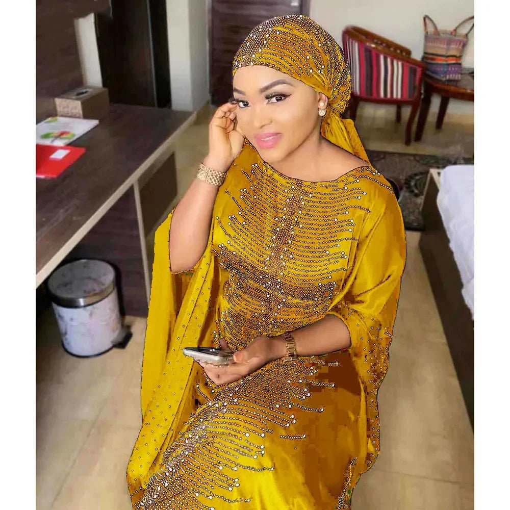African Dresses for Women Fashion Dashiki Traditional Africa Clothes Outfit Evening Gown and Headtie