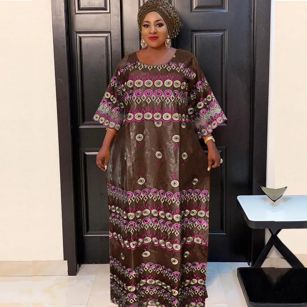 Exquisite African Attire: Elegant Embroidered Bazin Dresses for Women's Celebrations
