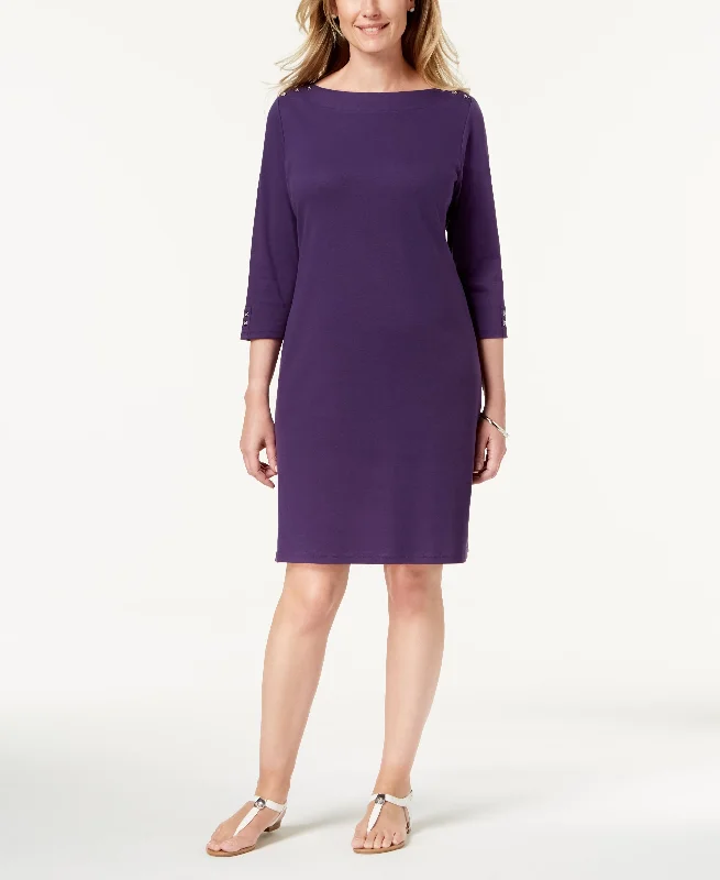 Karen Scott Petite Cotton Boat Neck Dress