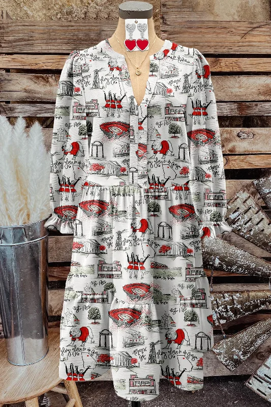 Classic Georgian Print Textured Fabric Dress