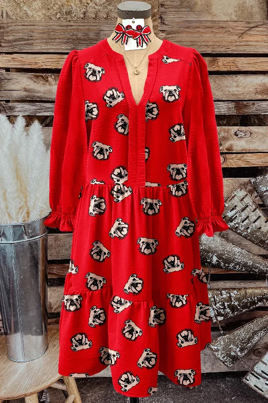 Classic Georgia Bulldog Print Textured Fabric Dress