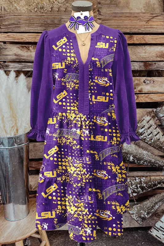 Classic LSU Tigers Print Textured Dress