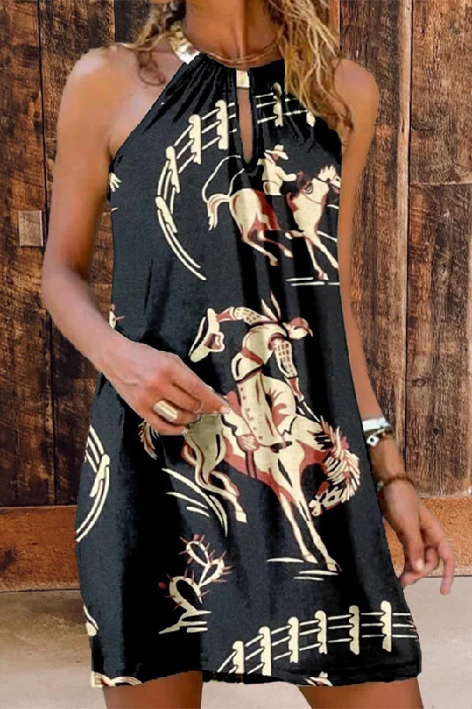 Women's Vintage Print Halter Dress