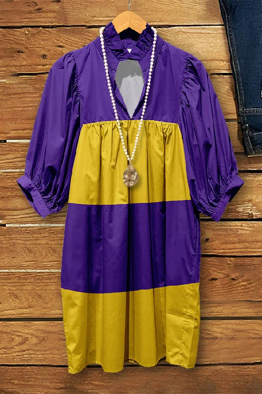 Purple Gold Gameday LSU Puff Sleeve Dress