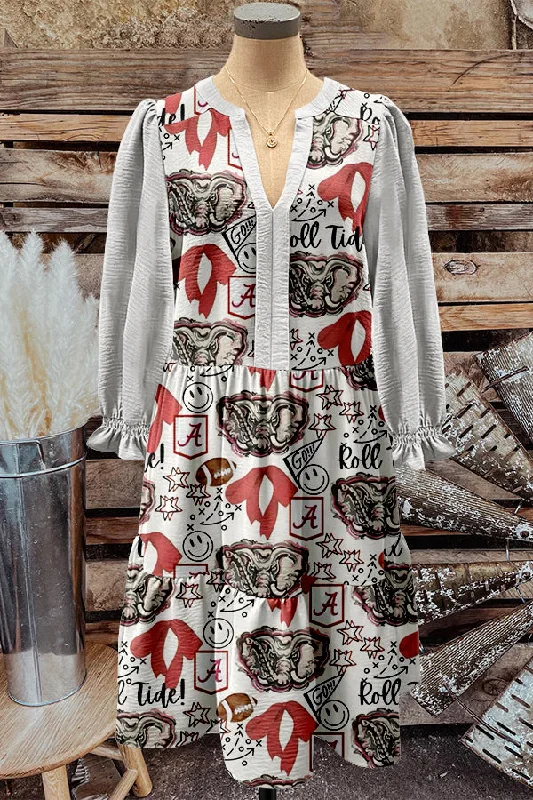 Alabama Gameday Football Print V-neck Puff Sleeve Dress
