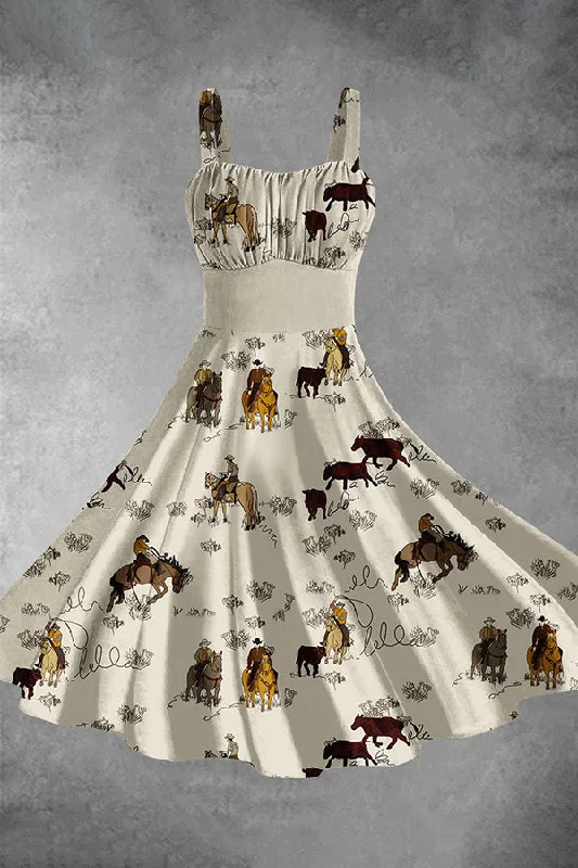 Women's Western Horse Art Print Backless Dress