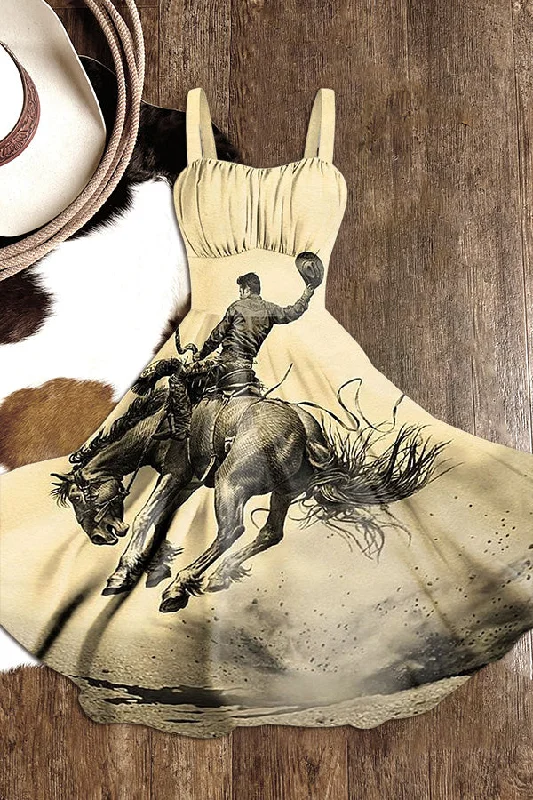 Women's Vintage Rodeo Riding Cowboy Art Print Dress