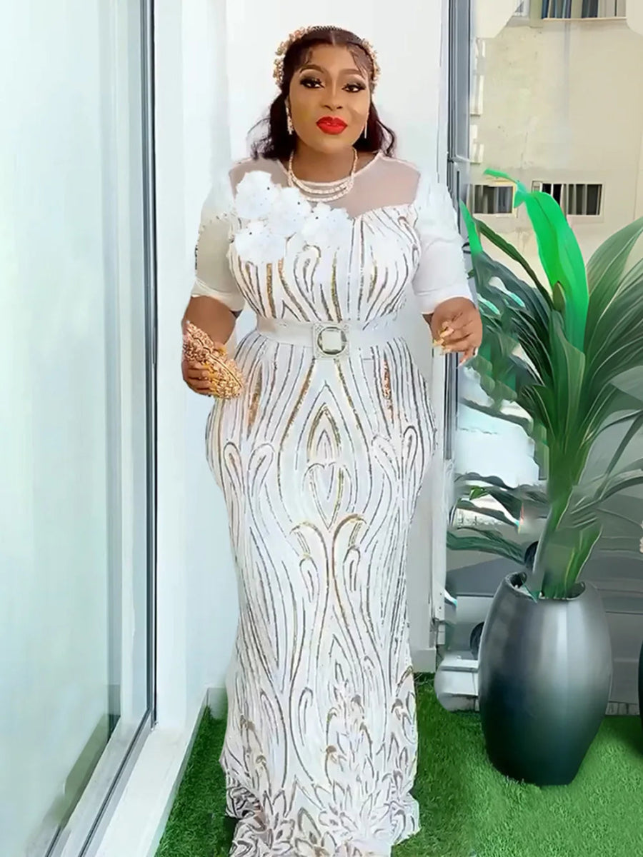 Elegant African Dashiki Ankara Sequin Evening Gown