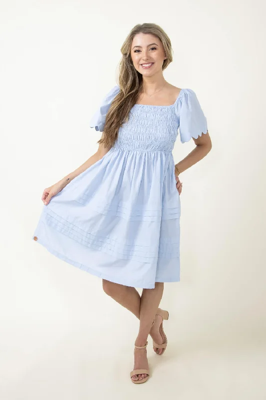 Simply Southern Scallop Dress for Women in Sky Blue | PP-0124-DRS-SCLP-SKY