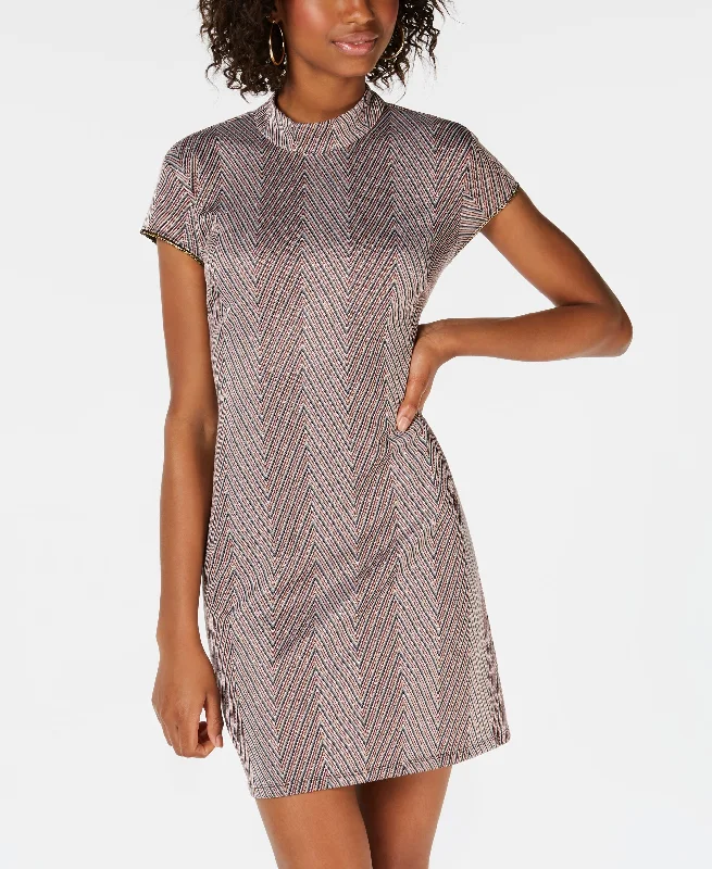 Teeze Me Juniors Mock Neck Chevron Cutout Dress