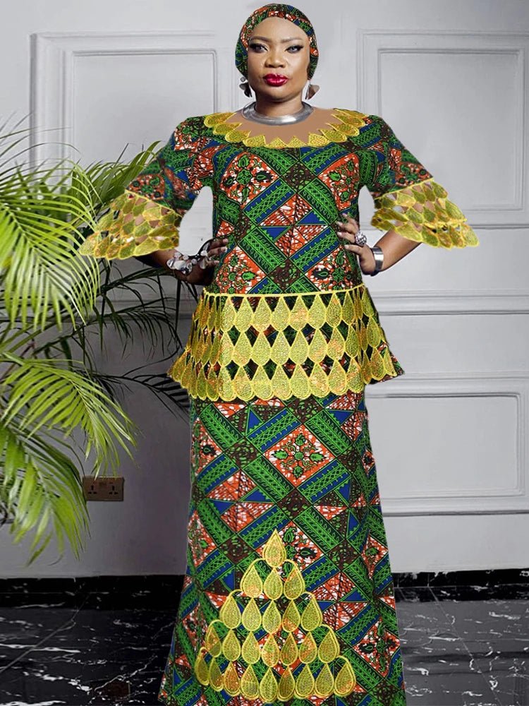 Plus Size African Dashiki Print Dress for Women - Traditional Wax Print 2PC Set