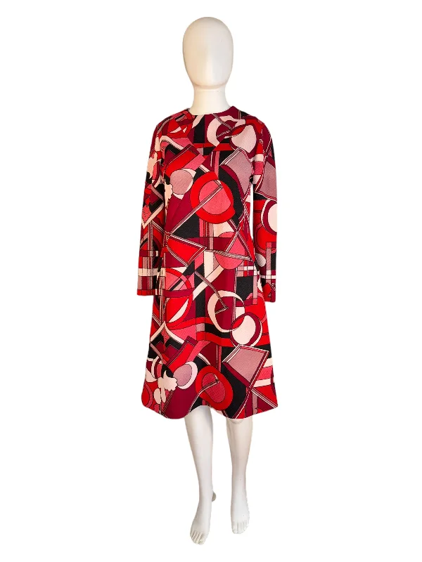 Vintage 1970s Dress Geometric Psychedelic Print