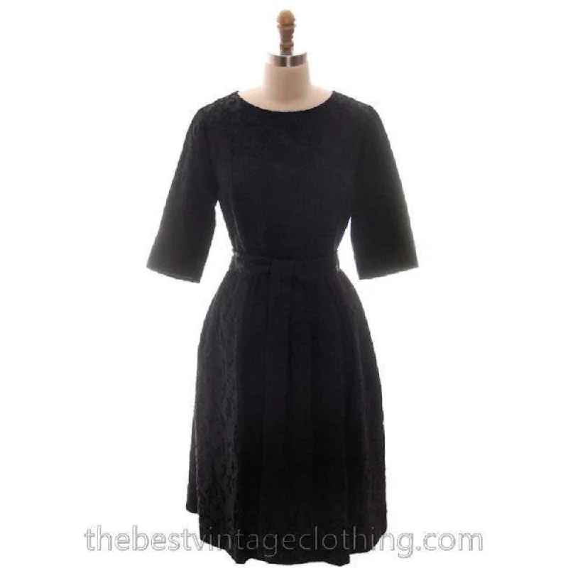 Vintage Retro Black Brocade Cocktail Dress 1950s Medium Sz 40 Hourglass Shape Aure
