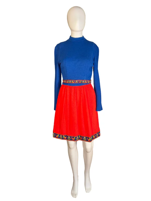 Vintage Lanz Original Dress 1960s Partridge Trim Mock Collar