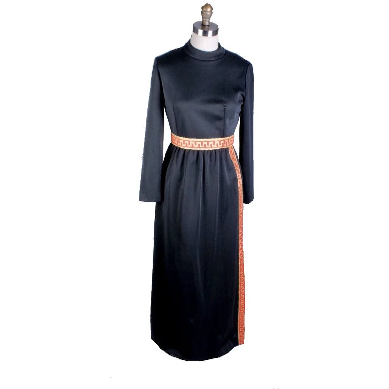 Vintage Leslie Fay Black Nylon Grecian Style Lounge Dress 1960S  36-26-42 S/M