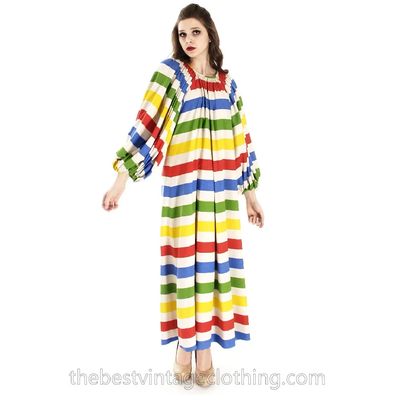 Vintage Vuokko "Messu" Print Washed Silk Gown Balloon Sleeves RARE Dress Sz S M  1970s