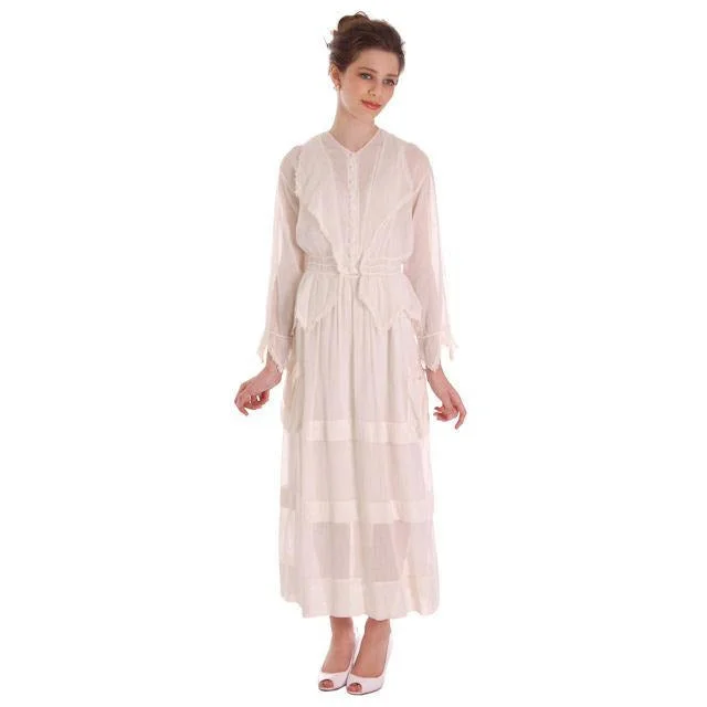 Vintage White Cotton Dress Titanic Era  1912-1914 36-27-Free