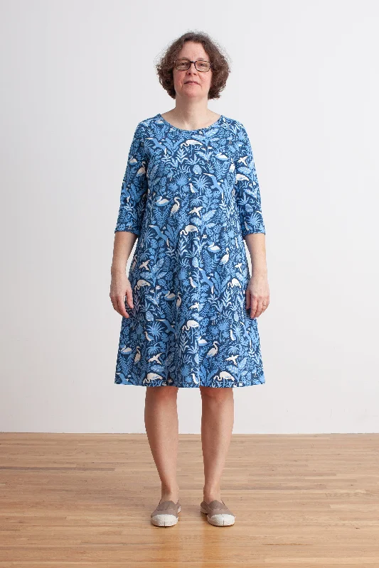 Women's Helsinki Dress - Tropical Birds Navy