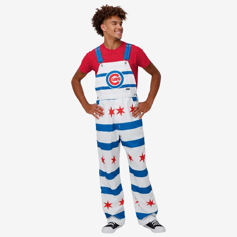 Chicago Cubs Mens Flag Thematic Bib Overalls Cropped Leg Jumpsuit