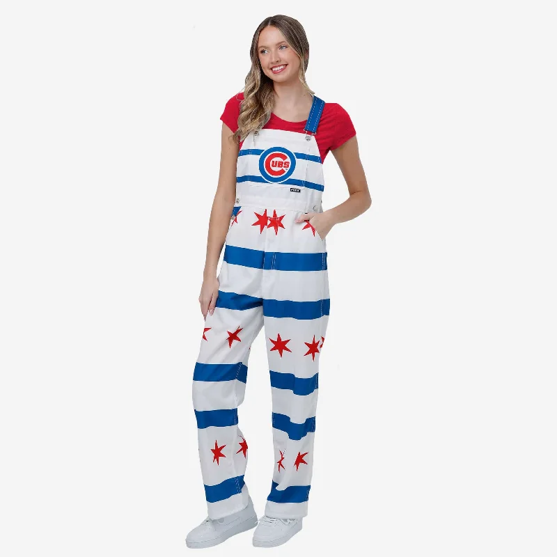 Chicago Cubs Womens Flag Thematic Bib Overalls Elegant Tailored Jumpsuit