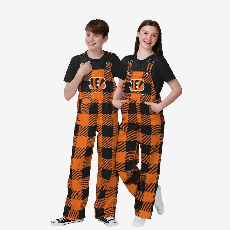 Cincinnati Bengals Youth Plaid Bib Overalls Comfy Travel Overalls